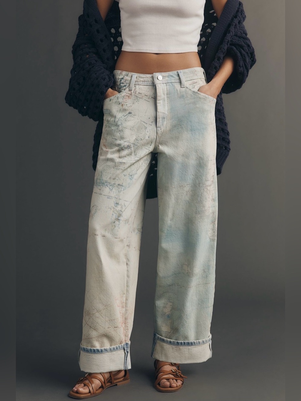Anthropologie Pilcro High-Rise Slouch Wide-Leg Map Pattern Jeans - Picture 1 of 12